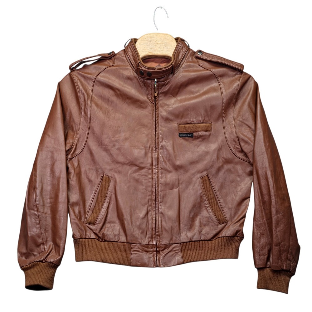 Vintage Members Only‎ Leather Jacket Mens Size 46 Brown Europe Craft 80s Racer